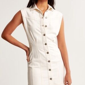 Women's Abercrombie Collared Denim Shift Mini Dress Button Up Small Cream